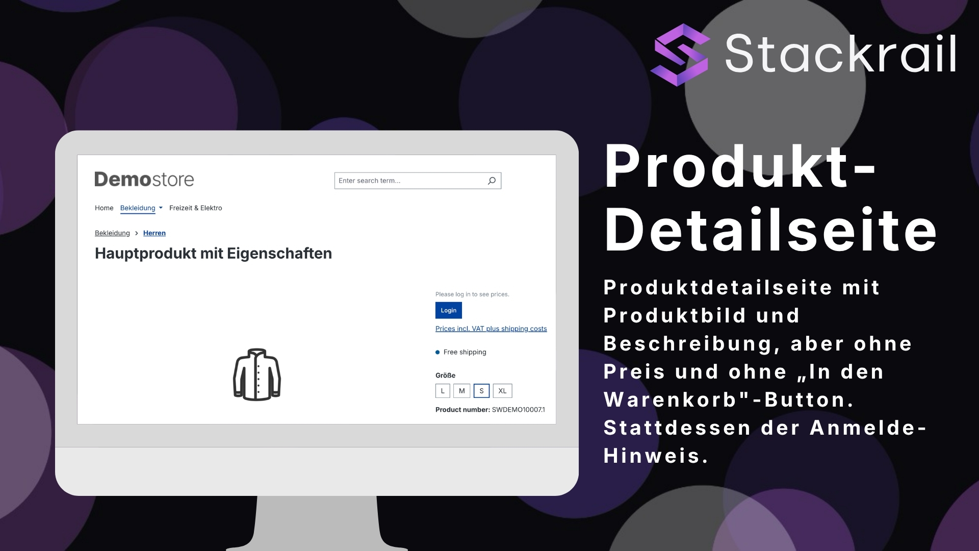Shopware Produktdetailseite mit Login-Hinweis statt Preis und Kaufen-Button