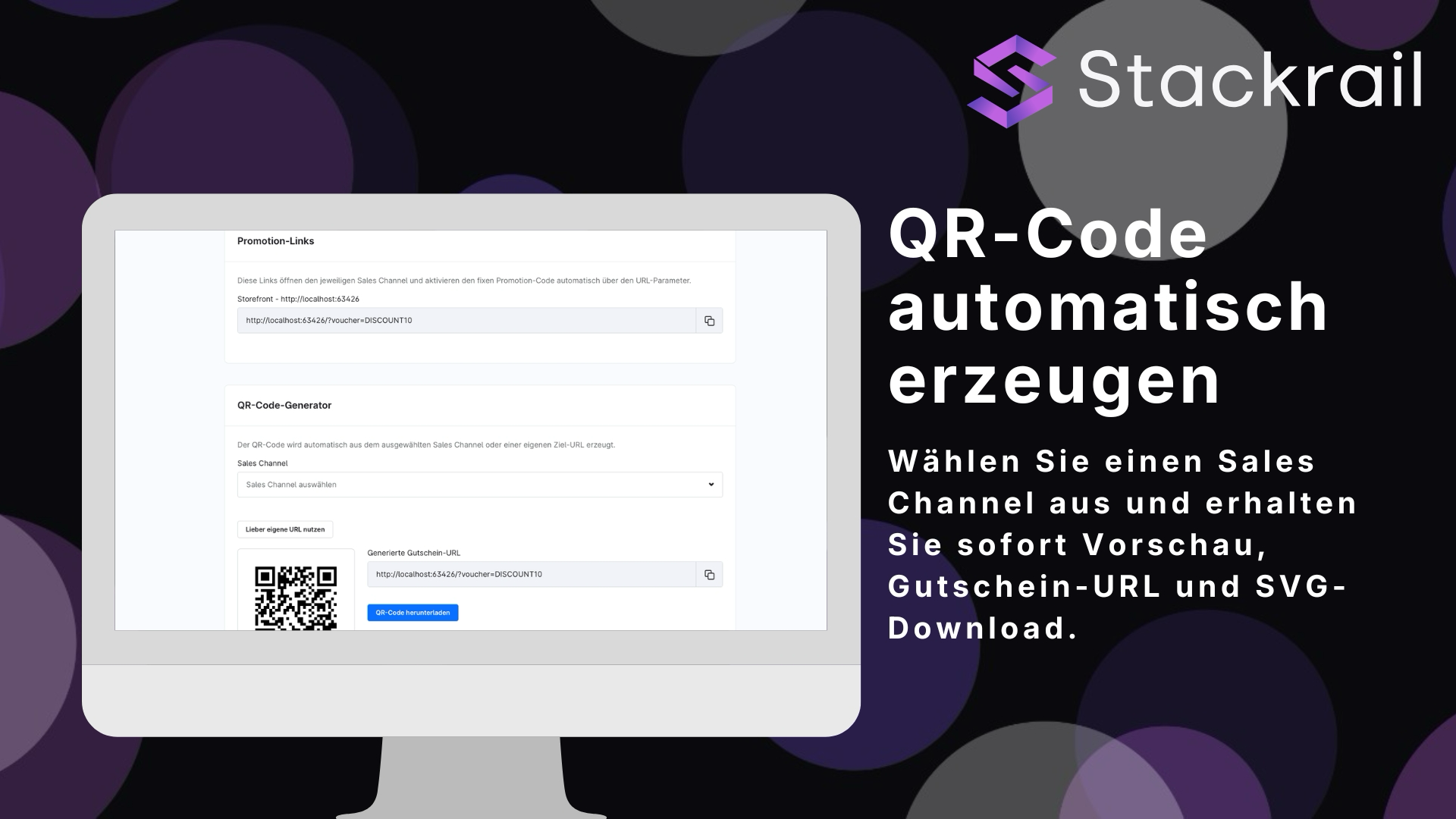 Shopware Promotion-Detailansicht mit fertigen Gutschein-Links pro Sales Channel und QR-Code-Generator