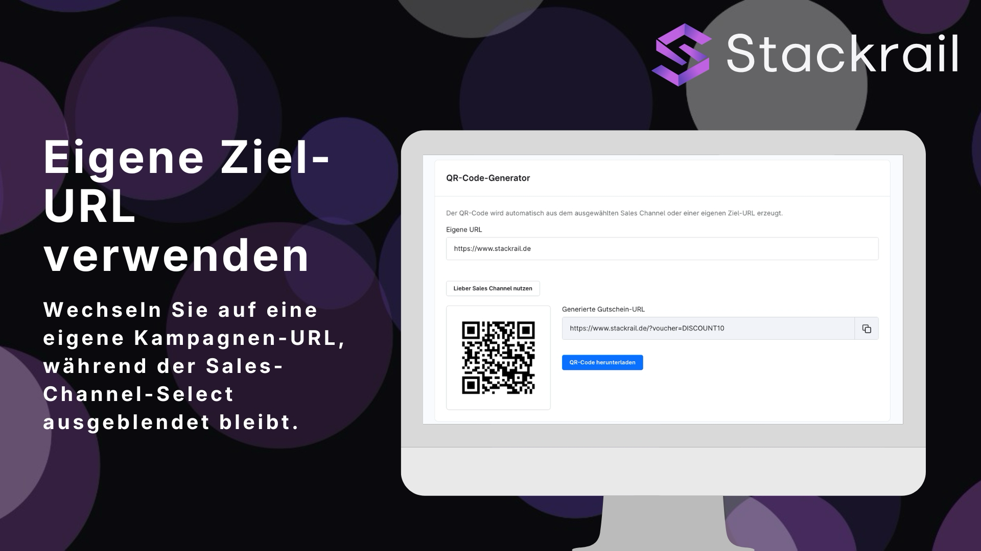 Shopware QR-Code-Generator im Modus Eigene URL mit generierter Gutschein-URL und SVG-Download