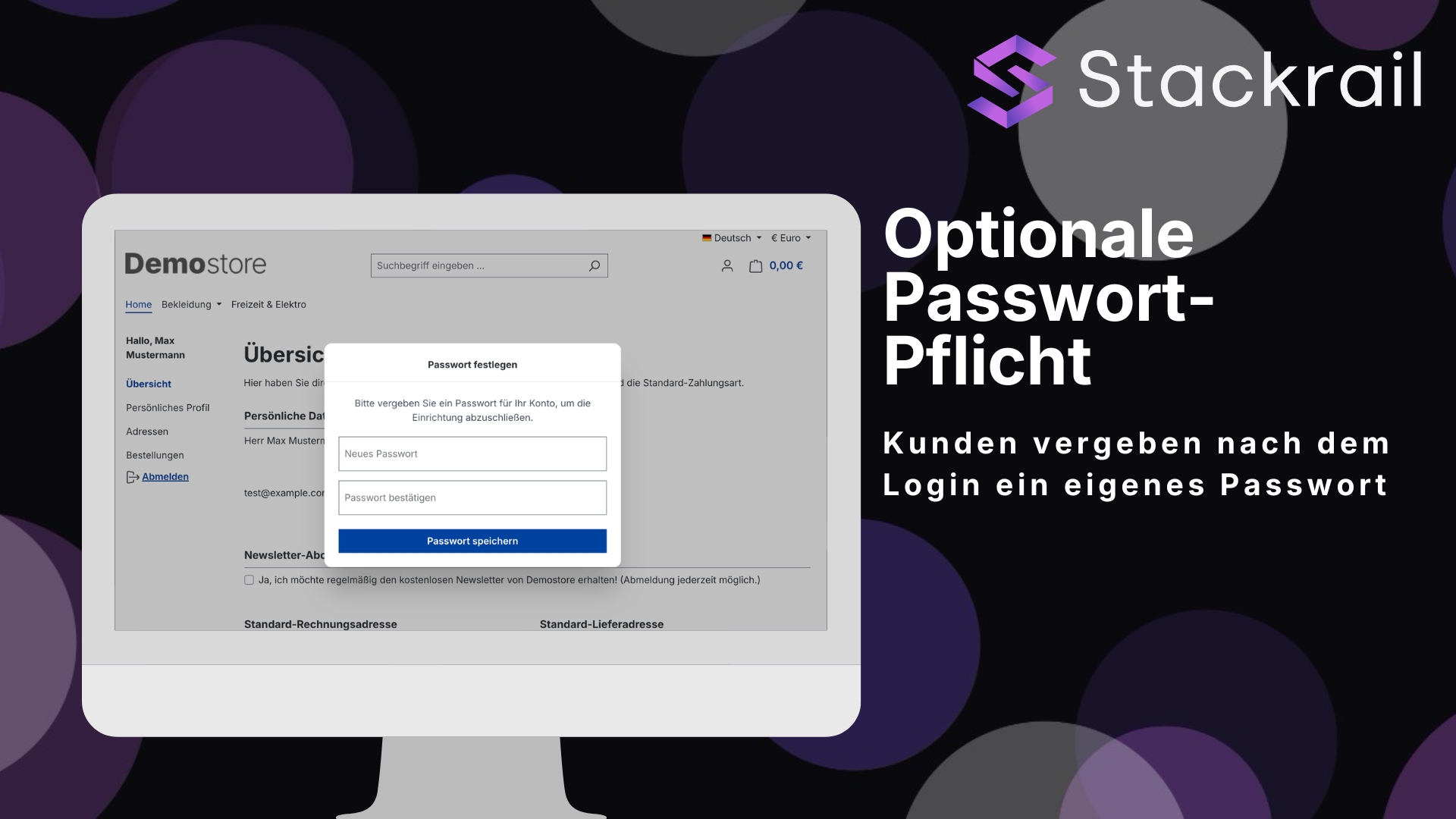 Shopware Kundenkonto mit nicht schließbarer Abfrage zum Festlegen eines eigenen Passworts