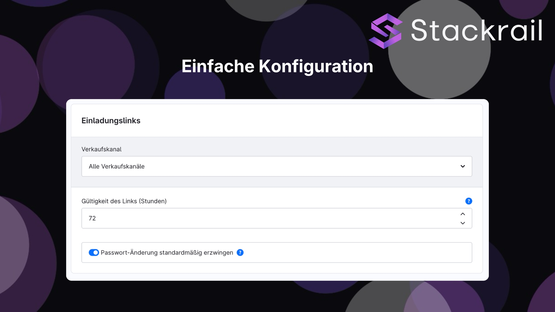 Shopware Plugin-Konfiguration mit Verkaufskanal, Gültigkeitsdauer in Stunden und Passwort-Pflicht