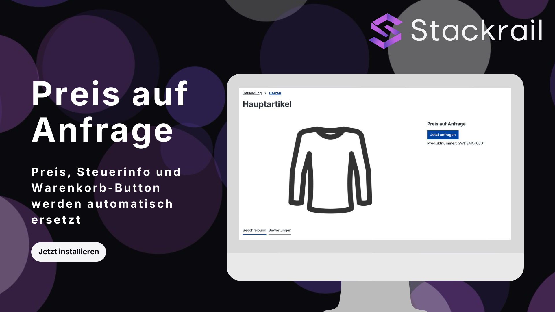 Shopware Produktdetailseite mit Hinweis Preis auf Anfrage statt Preis und Warenkorb-Button