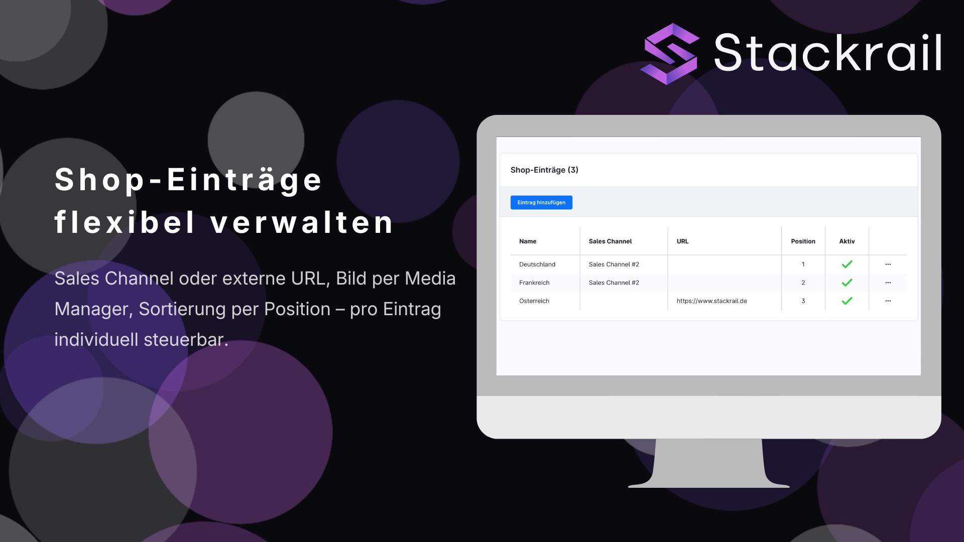 Shopware Admin Liste zur Pflege der Shop-Eintraege im Auswahl Modal